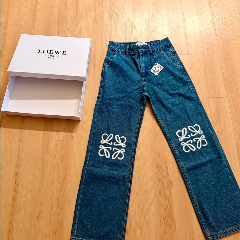 LOEWE Anagram Embroidered Straight Leg Jeans Size M